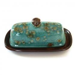 Butter Dish - Teal Blue and Brown